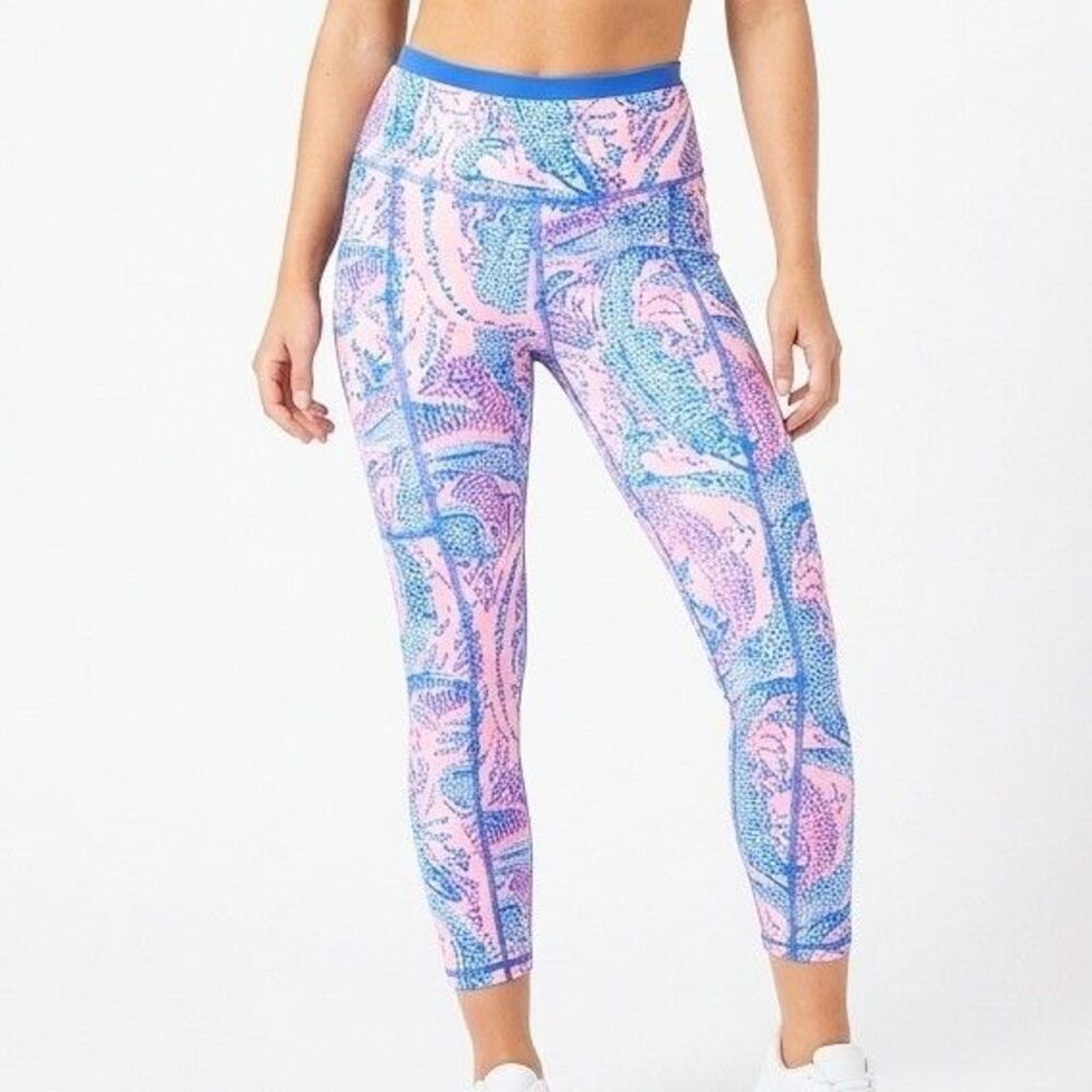 LILLY PULITZER LUXLETIC Leggings Blue Cropped Weekender Maybe Gator Women XXS
